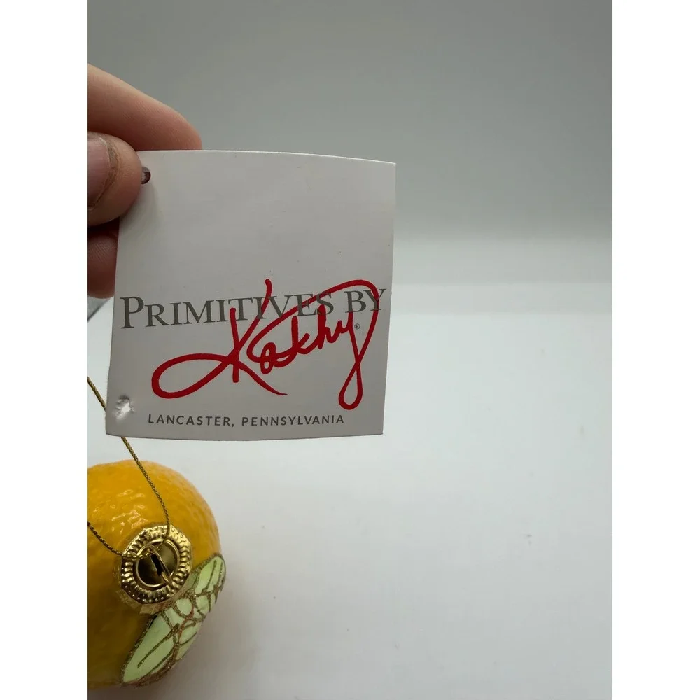 Primitives‎ by Kathy Yellow Glass Lemon Christmas Ornament Gold Leaf 4.5in